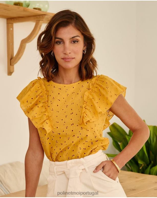blusa com babados clea Polin et moi JV4FH213 roupas ocre
