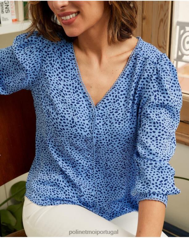 camisa motas meli Polin et moi JV4FH219 roupas pequeno azul