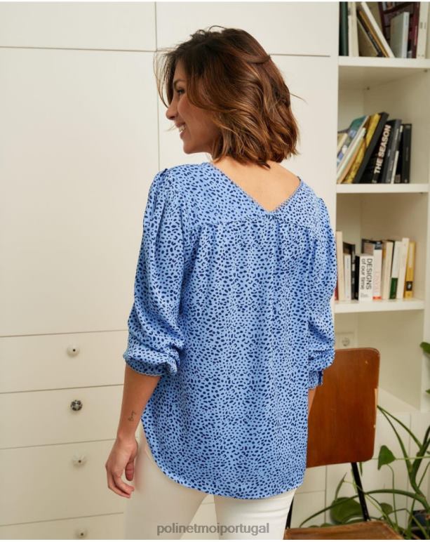 camisa motas meli Polin et moi JV4FH219 roupas pequeno azul