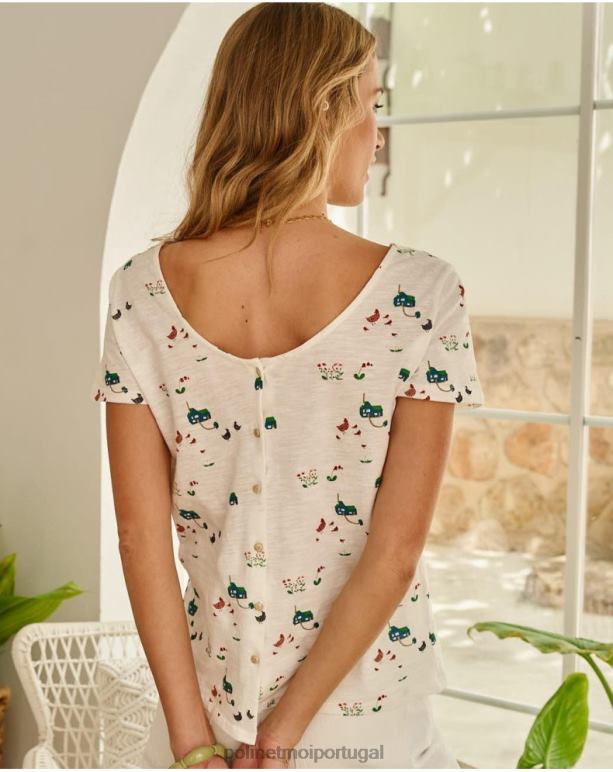 botões de camiseta Polin et moi JV4FH267 roupas branco