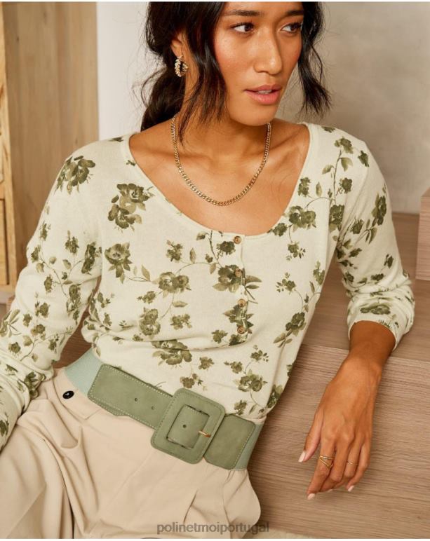 suéter flores etna Polin et moi JV4FH349 roupas caqui