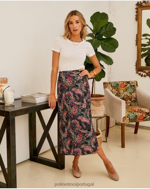 saia flores jara Polin et moi JV4FH309 roupas preto