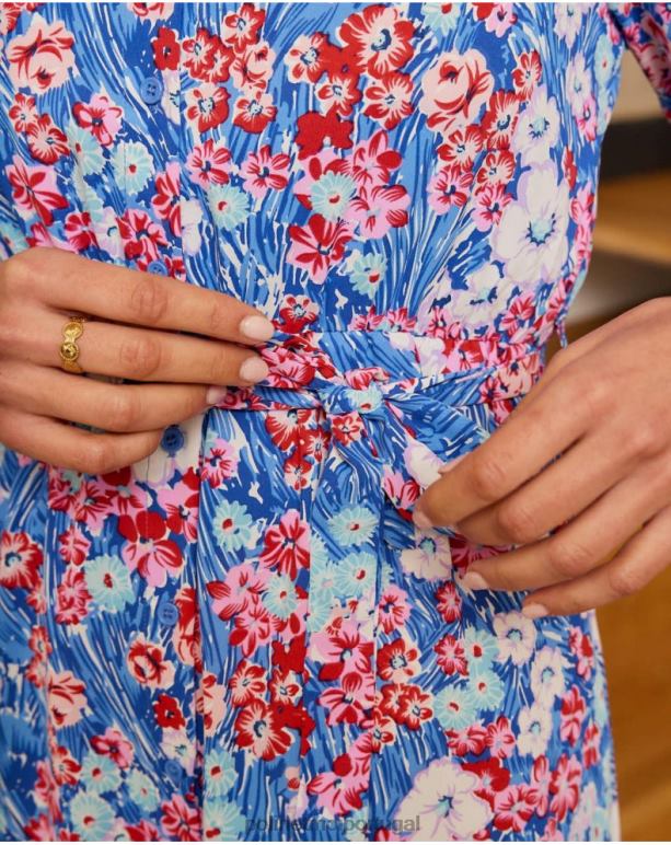 camisa flores ágata Polin et moi JV4FH51 roupas pequeno azul