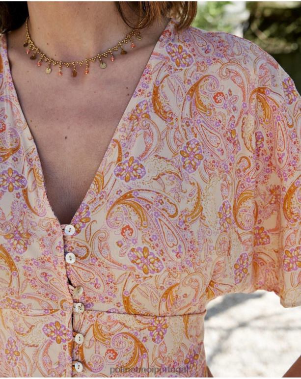 vestido agustina com botões Polin et moi JV4FH110 roupas ocre