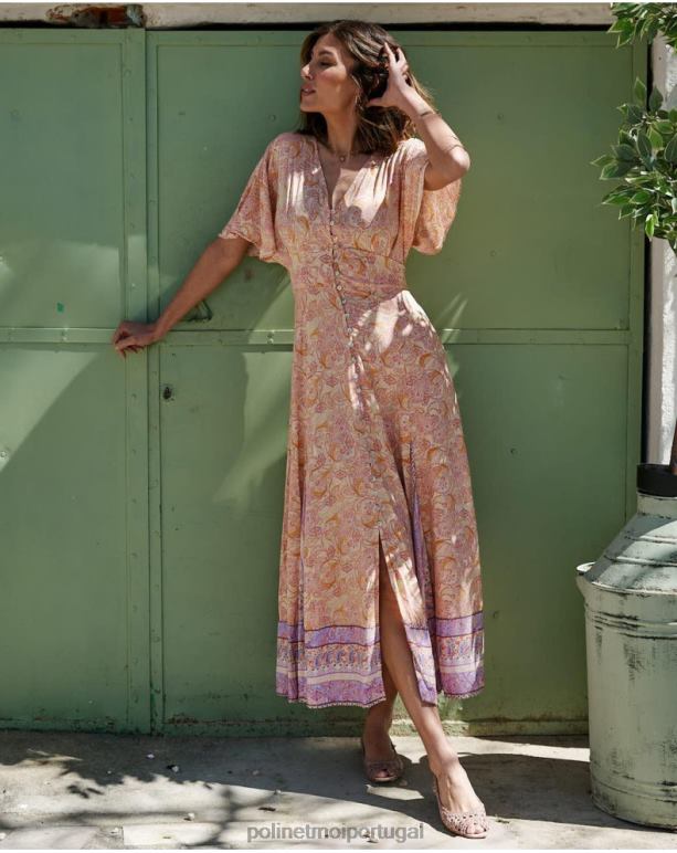 vestido agustina com botões Polin et moi JV4FH110 roupas ocre