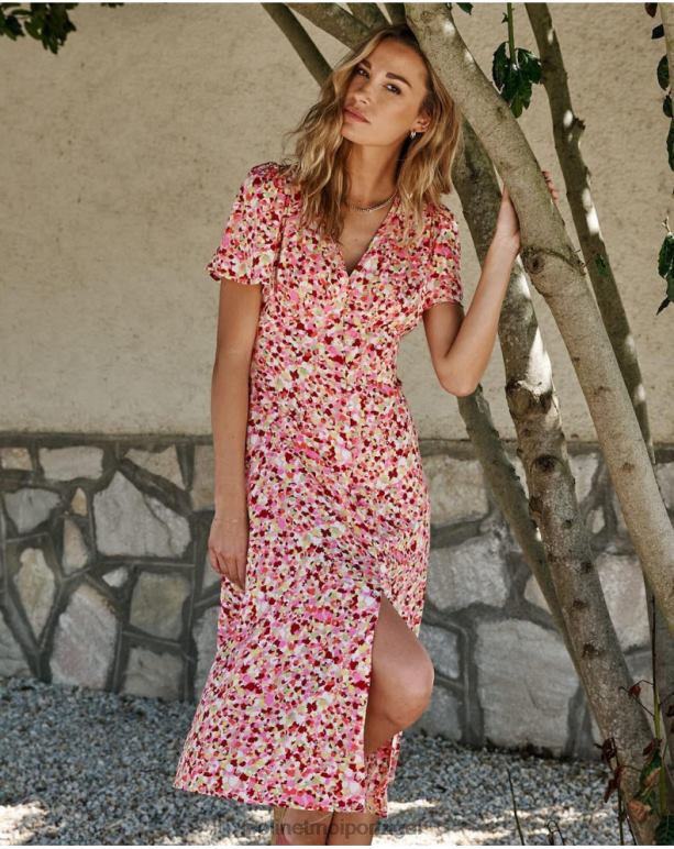 vestido anny com botões Polin et moi JV4FH127 roupas framboesa