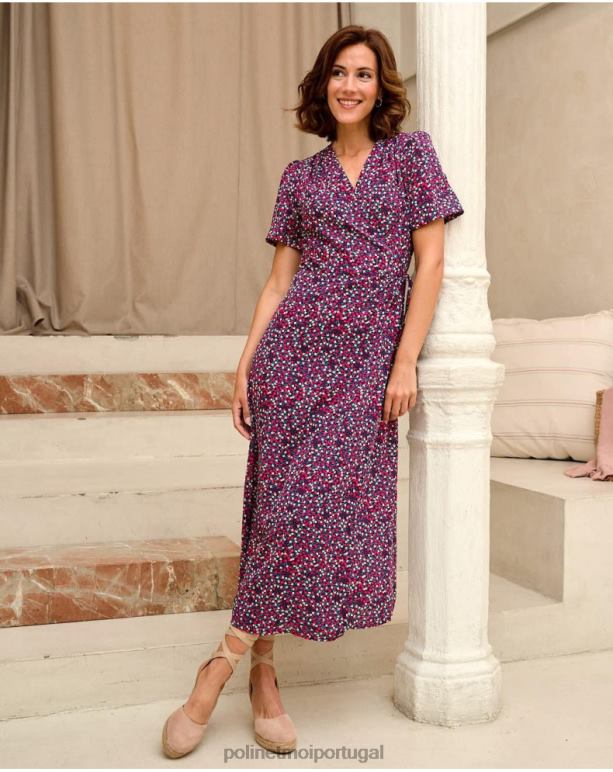 vestido cruzado coral Polin et moi JV4FH75 roupas marinho