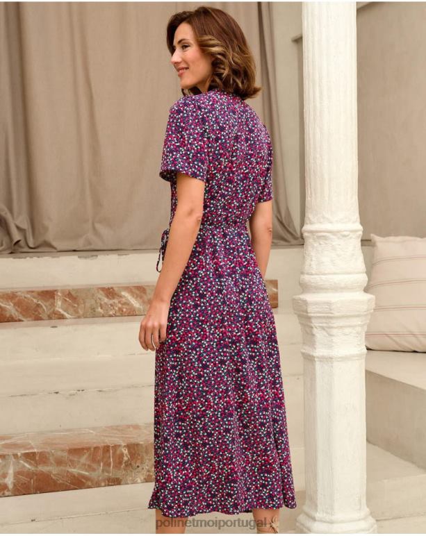 vestido cruzado coral Polin et moi JV4FH75 roupas marinho