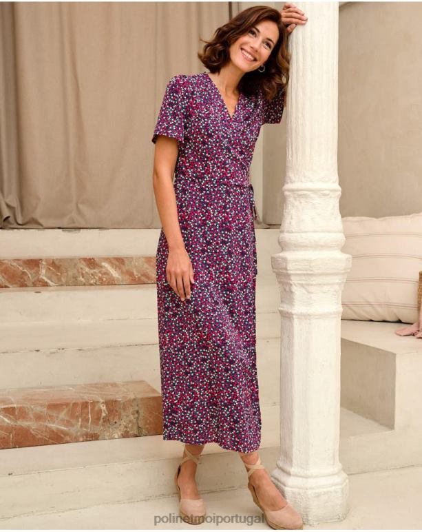 vestido cruzado coral Polin et moi JV4FH75 roupas marinho