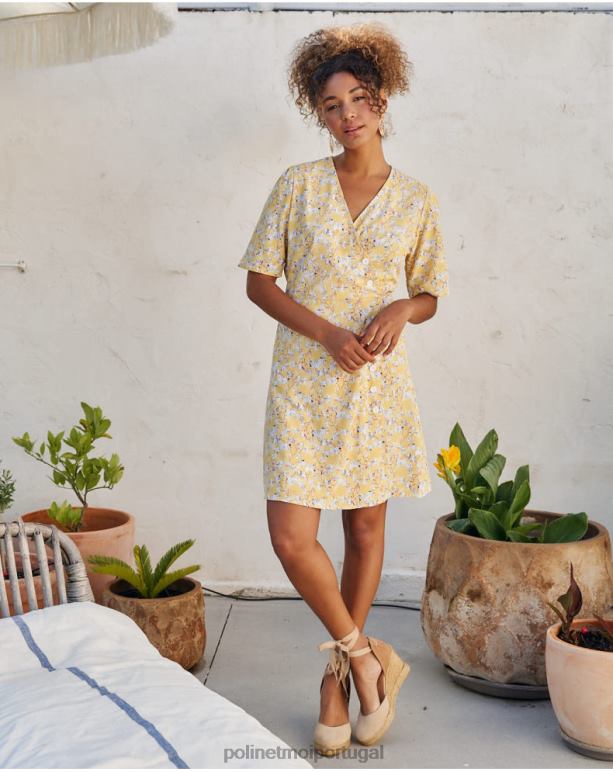 vestido cruzado edda Polin et moi JV4FH33 roupas amarelo