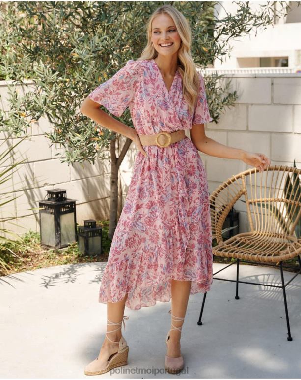 vestido cruzado naiare Polin et moi JV4FH1 roupas rosa