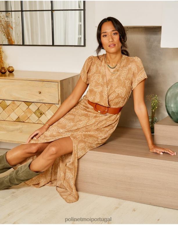 vestido de folhas de bambina Polin et moi JV4FH137 roupas camelo