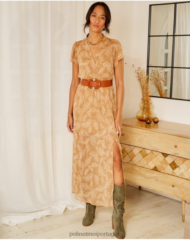 vestido de folhas de bambina Polin et moi JV4FH137 roupas camelo