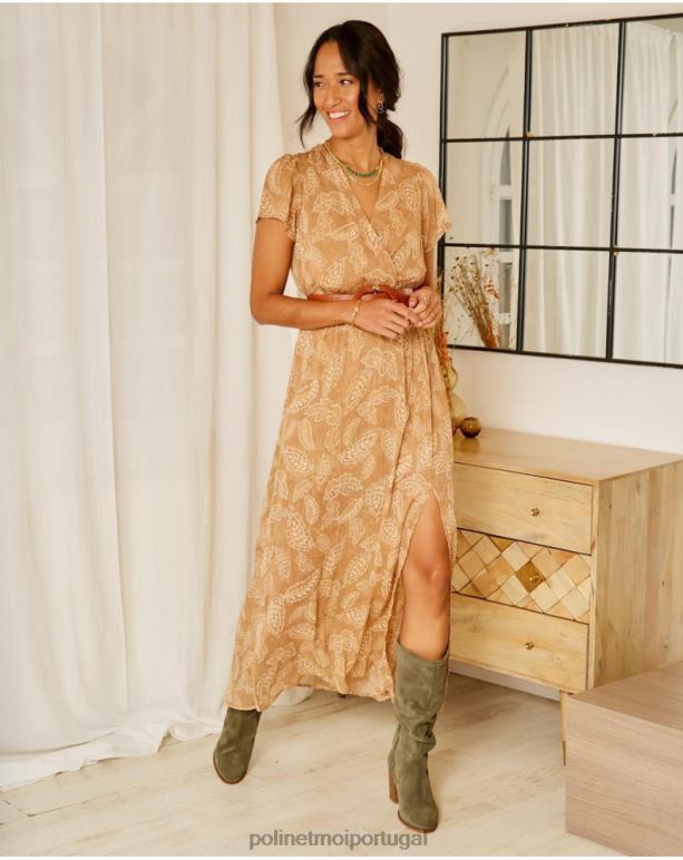 vestido de folhas de bambina Polin et moi JV4FH137 roupas camelo