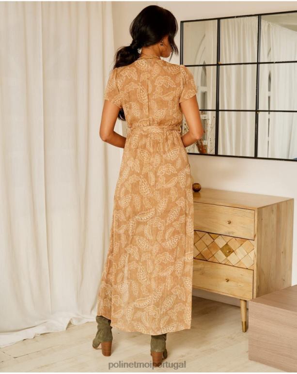 vestido de folhas de bambina Polin et moi JV4FH137 roupas camelo