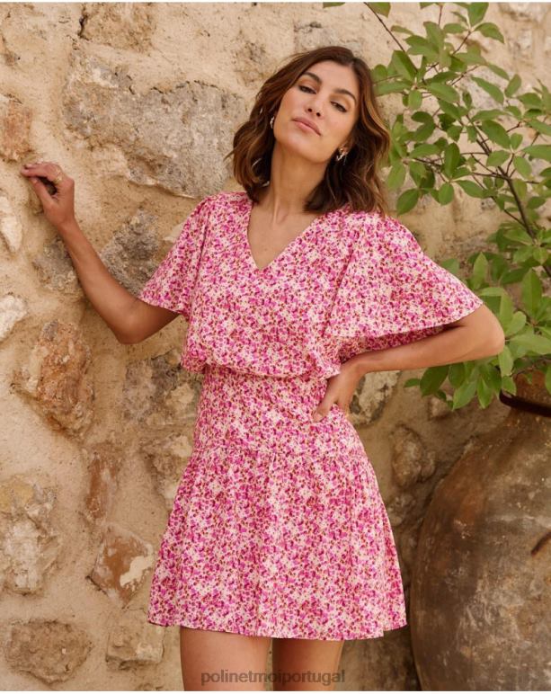 vestido manga yolanda Polin et moi JV4FH76 roupas fúcsia