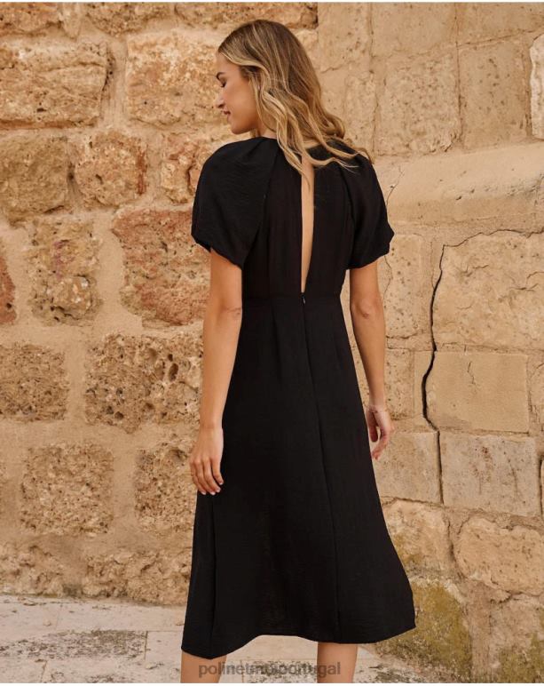 vestido mangas eiria Polin et moi JV4FH126 roupas preto