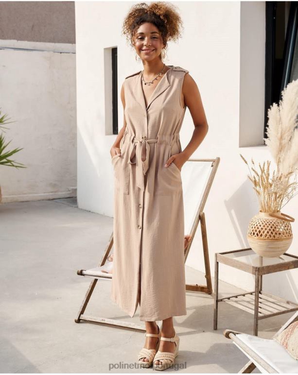 vestido midi lina Polin et moi JV4FH35 roupas camelo